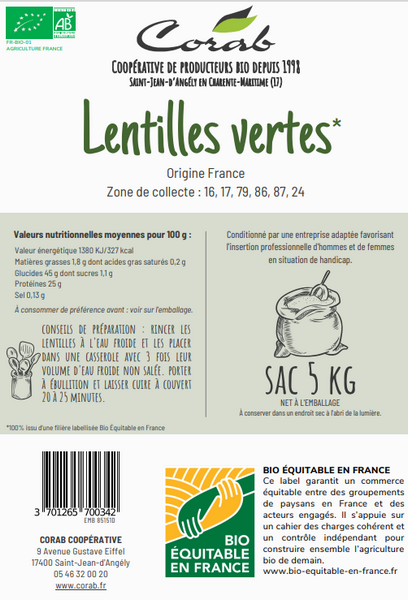 Lentilles vertes bio equitables - 2