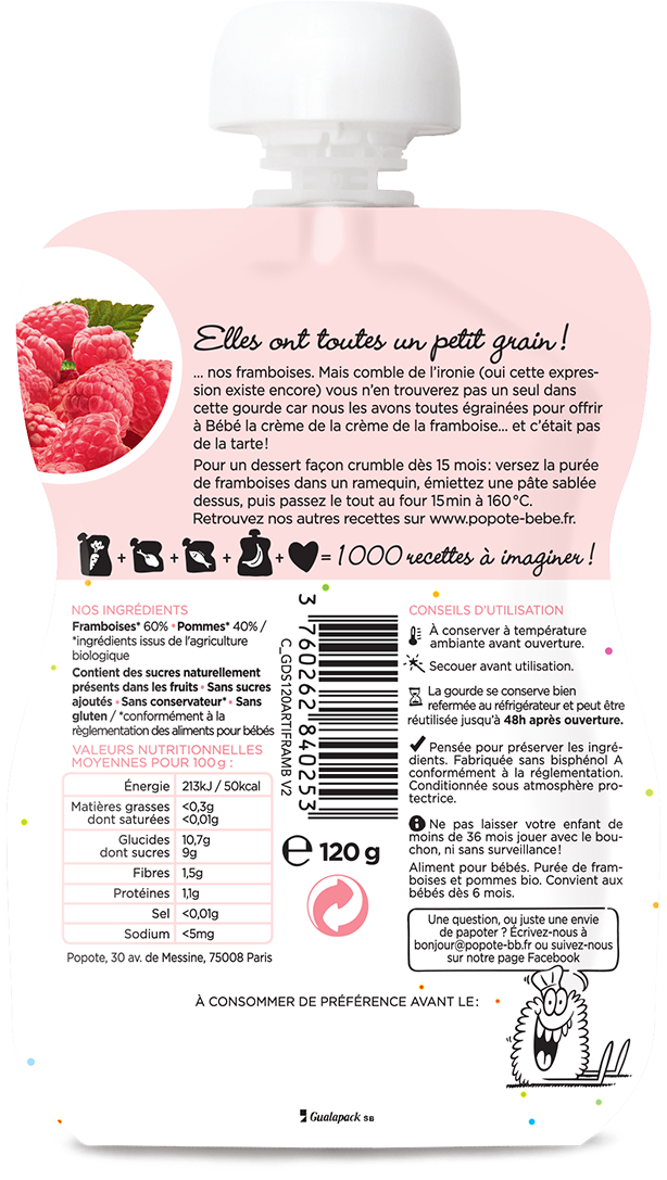 Popote -- Gourde compote framboise bio - 120 g